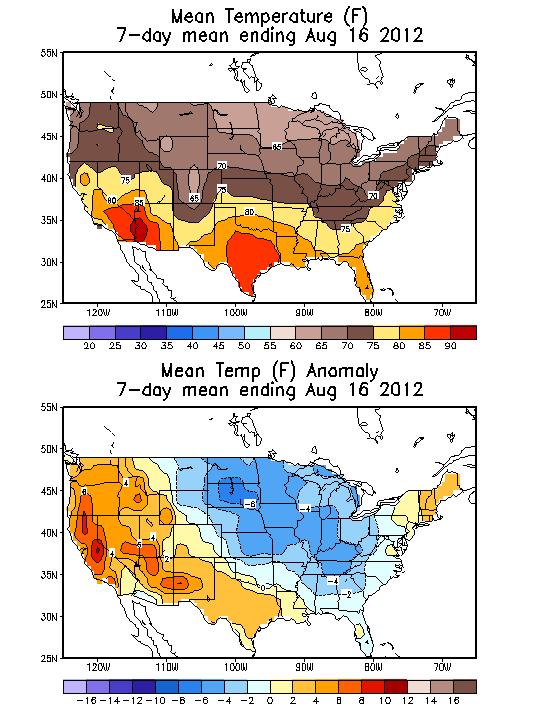 Mean Temperature (F) 7-Day Mean ending Aug 16, 2012