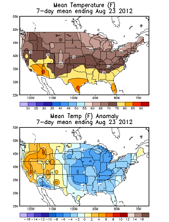 Mean Temperature (F) 7-Day Mean ending Aug 23, 2012