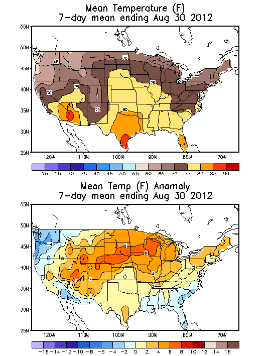 Mean Temperature (F) 7-Day Mean ending Aug 30, 2012