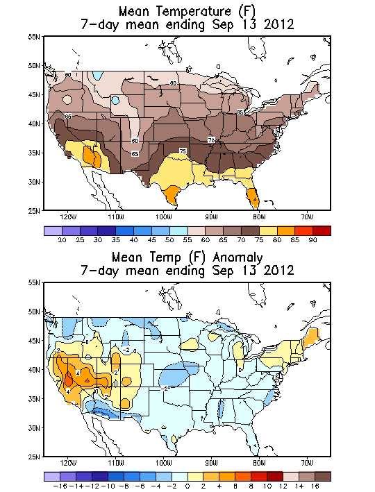 Mean Temperature (F) 7-Day Mean ending Sep 13, 2012