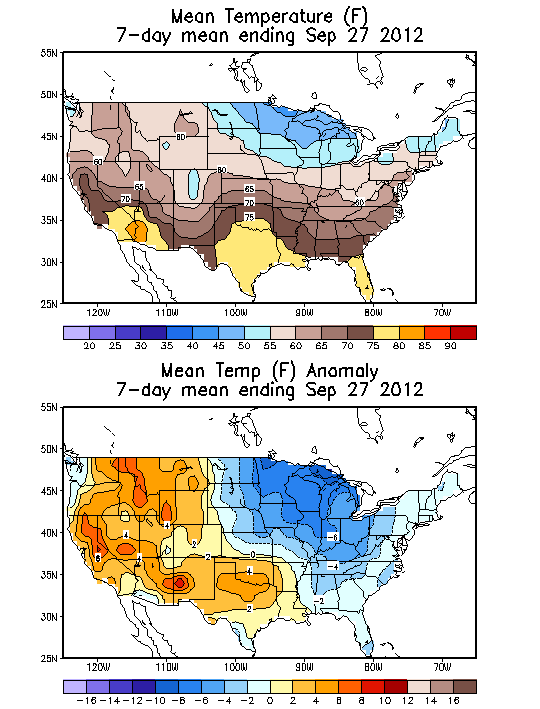 Mean Temperature (F) 7-Day Mean ending Sep 27, 2012