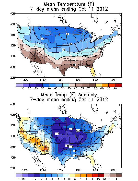 Mean Temperature (F) 7-Day Mean ending Oct 11, 2012