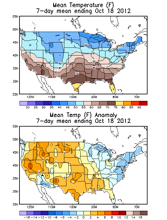 Mean Temperature (F) 7-Day Mean ending Oct 18, 2012