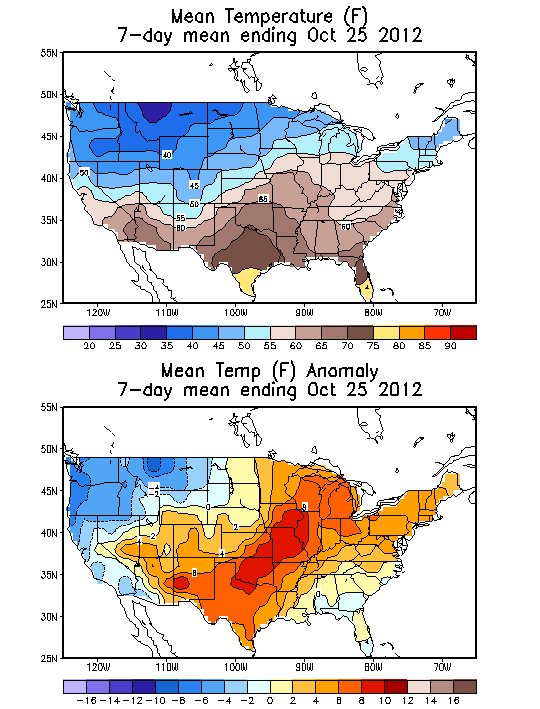 Mean Temperature (F) 7-Day Mean ending Oct 25, 2012