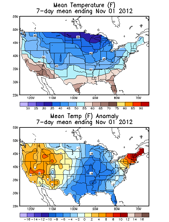 Mean Temperature (F) 7-Day Mean ending Nov 01, 2012