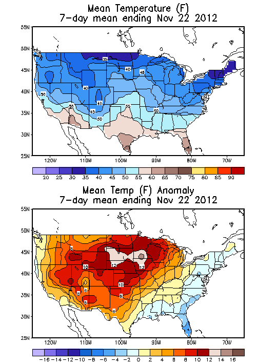 Mean Temperature (F) 7-Day Mean ending Nov 22, 2012