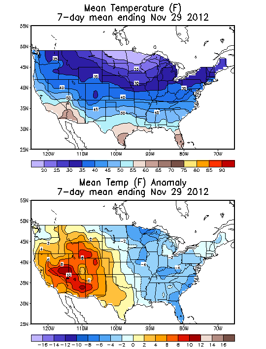 Mean Temperature (F) 7-Day Mean ending Nov 29, 2012