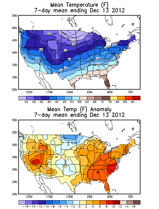 Mean Temperature (F) 7-Day Mean ending Dec 13, 2012