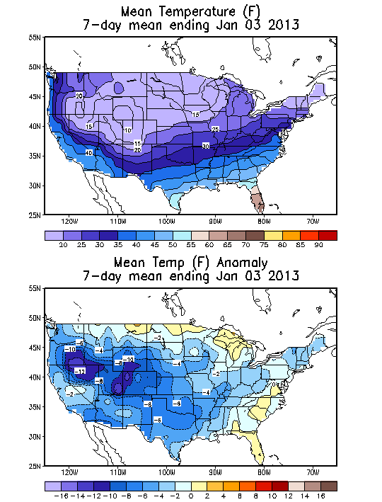 Mean Temperature (F) 7-Day Mean ending Jan 03, 2013