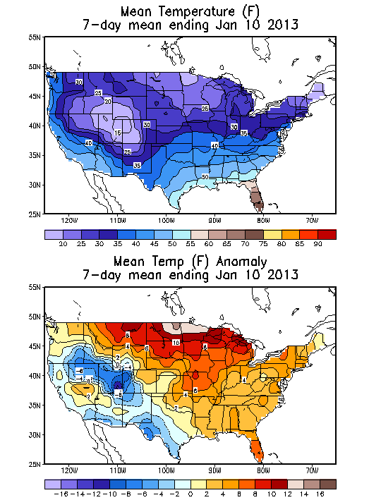 Mean Temperature (F) 7-Day Mean ending Jan 10, 2013