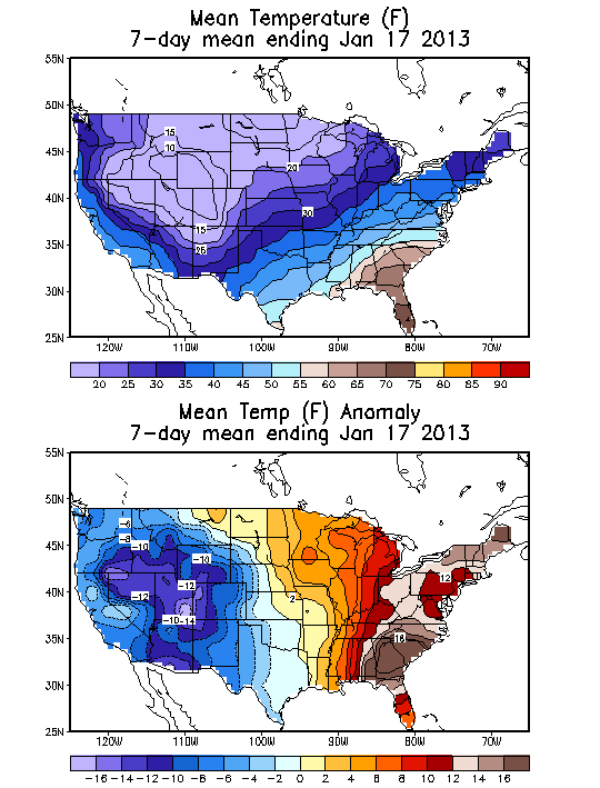 Mean Temperature (F) 7-Day Mean ending Jan 17, 2013
