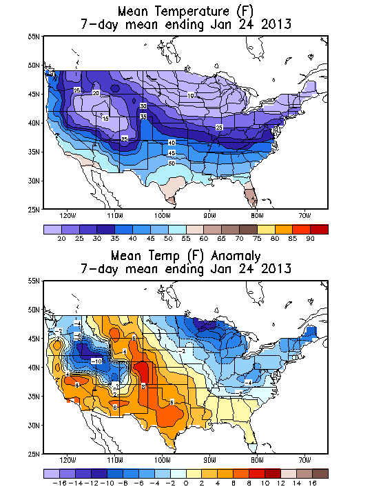 Mean Temperature (F) 7-Day Mean ending Jan 24, 2013