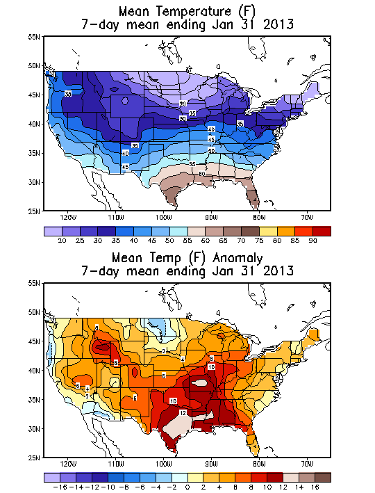 Mean Temperature (F) 7-Day Mean ending Jan 31, 2013