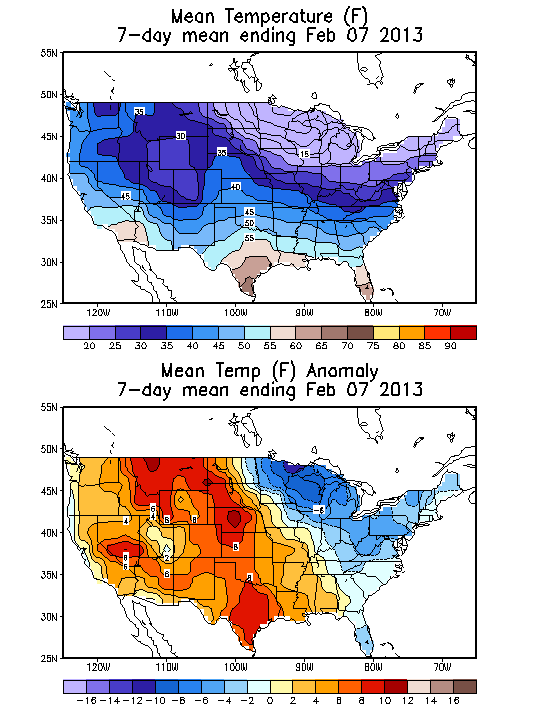 Mean Temperature (F) 7-Day Mean ending Feb 07, 2013