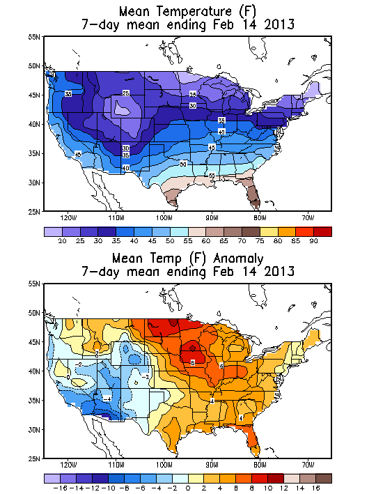 Mean Temperature (F) 7-Day Mean ending Feb 14, 2013