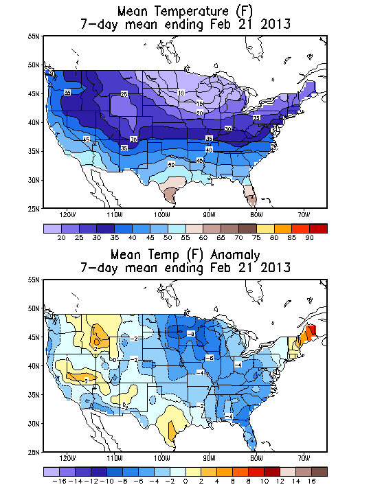 Mean Temperature (F) 7-Day Mean ending Feb 21, 2013