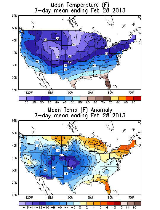 Mean Temperature (F) 7-Day Mean ending Feb 28, 2013