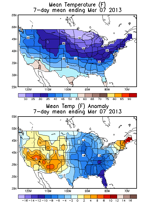 Mean Temperature (F) 7-Day Mean ending Mar 07, 2013