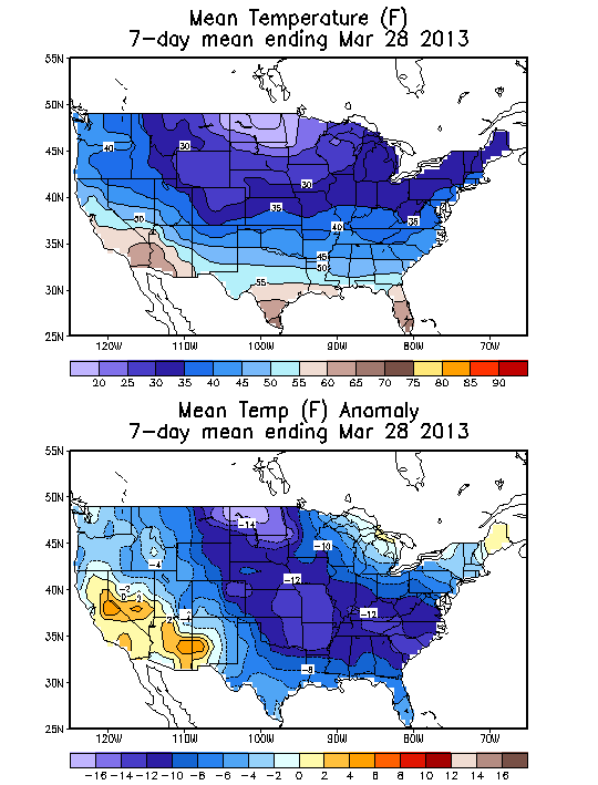 Mean Temperature (F) 7-Day Mean ending Mar 28, 2013