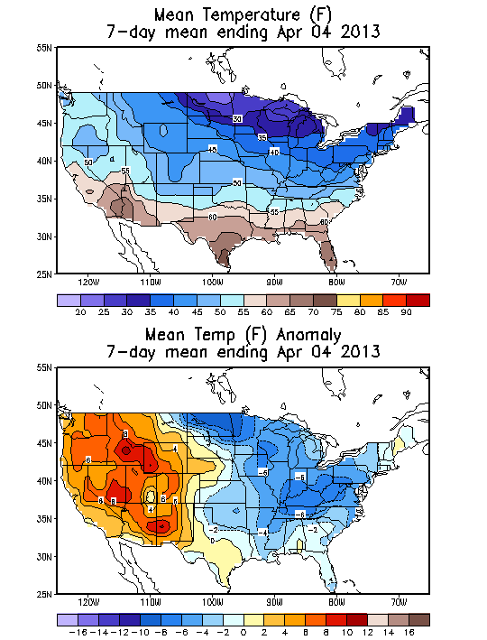 Mean Temperature (F) 7-Day Mean ending Apr 04, 2013