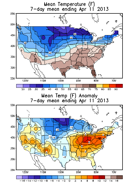 Mean Temperature (F) 7-Day Mean ending Apr 11, 2013