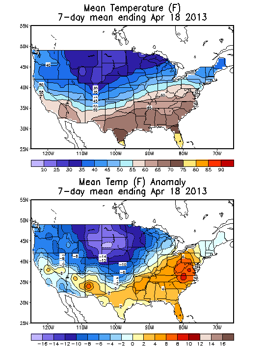 Mean Temperature (F) 7-Day Mean ending Apr 18, 2013