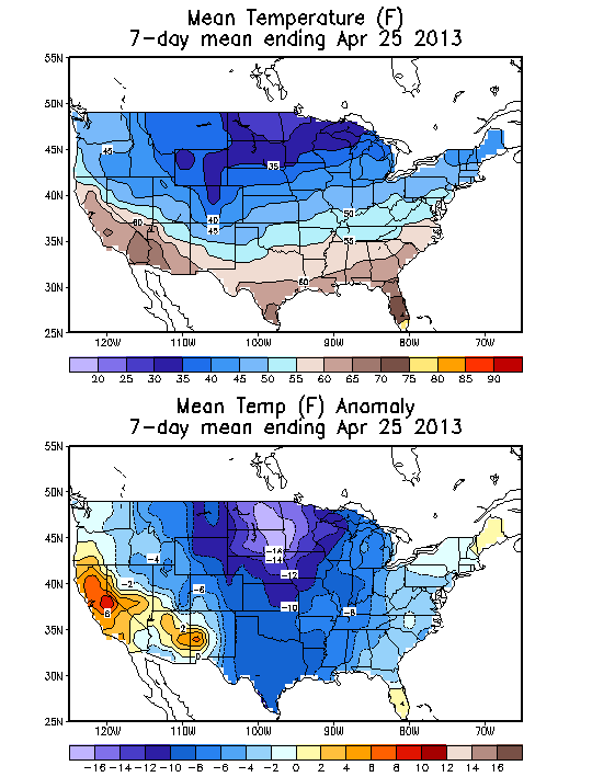 Mean Temperature (F) 7-Day Mean ending Apr 25, 2013