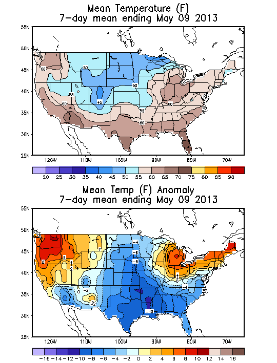 Mean Temperature (F) 7-Day Mean ending May 09, 2013