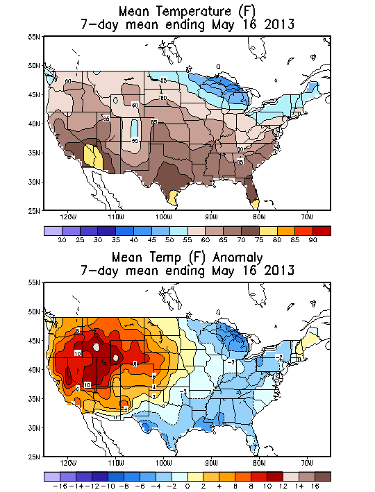 Mean Temperature (F) 7-Day Mean ending May 16, 2013