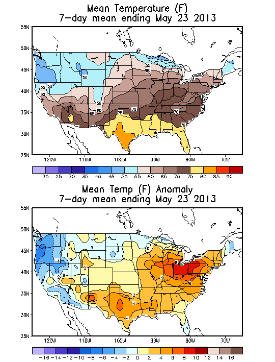 Mean Temperature (F) 7-Day Mean ending May 23, 2013