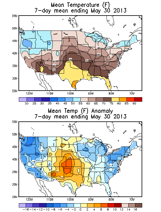 Mean Temperature (F) 7-Day Mean ending May 30, 2013