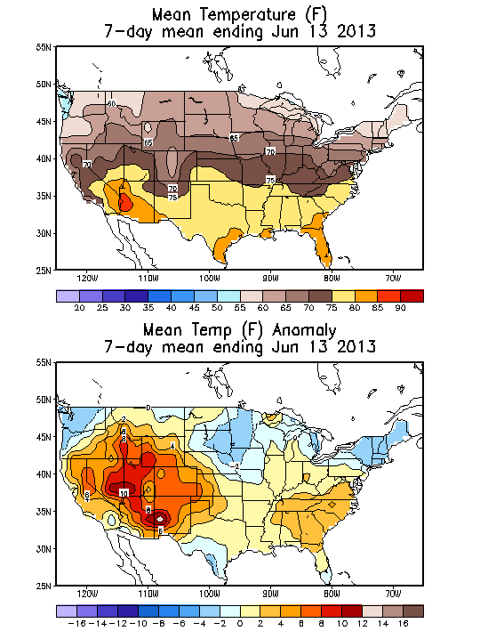 Mean Temperature (F) 7-Day Mean ending Jun 13, 2013