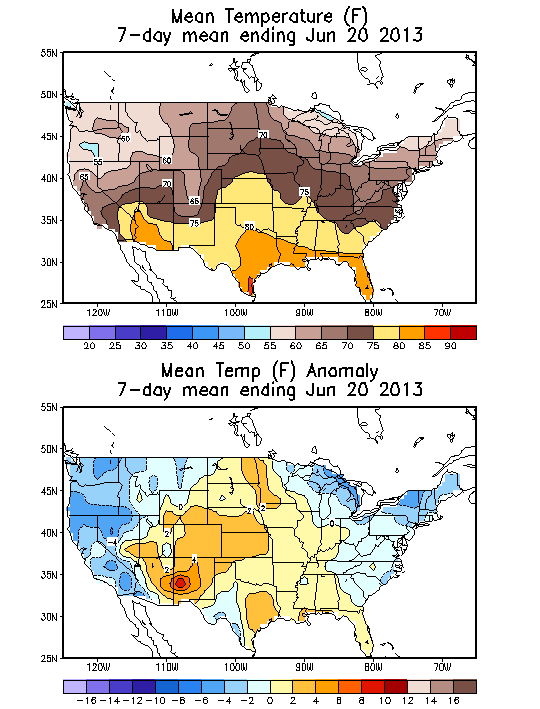 Mean Temperature (F) 7-Day Mean ending Jun 20, 2013