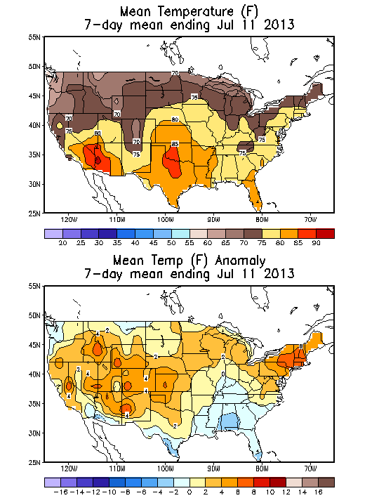 Mean Temperature (F) 7-Day Mean ending Jul 11, 2013