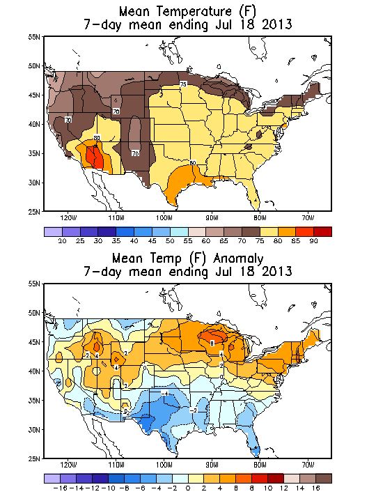 Mean Temperature (F) 7-Day Mean ending Jul 18, 2013