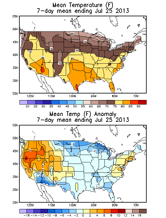 Mean Temperature (F) 7-Day Mean ending Jul 25, 2013