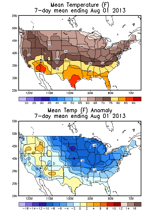 Mean Temperature (F) 7-Day Mean ending Aug 01, 2013