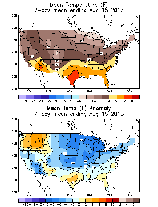 Mean Temperature (F) 7-Day Mean ending Aug 15, 2013