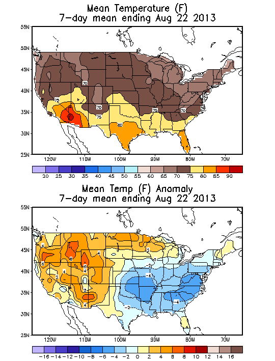 Mean Temperature (F) 7-Day Mean ending Aug 22, 2013