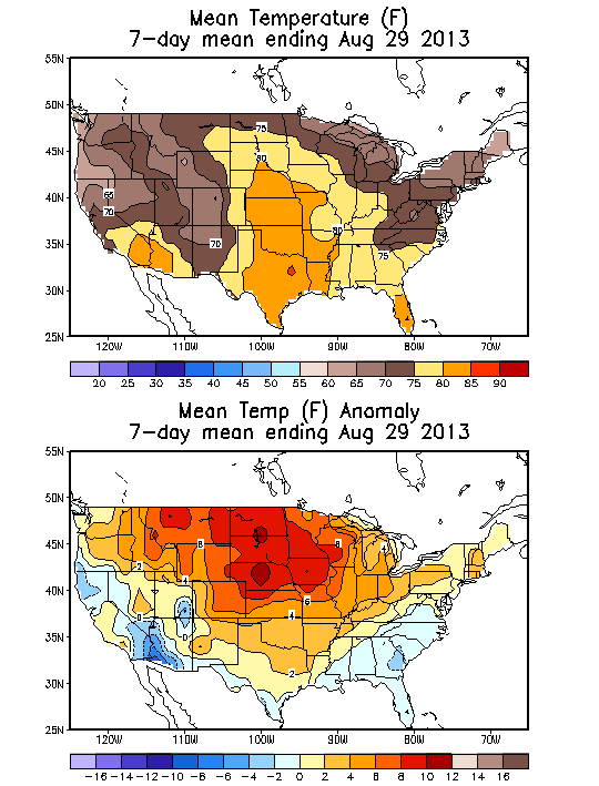 Mean Temperature (F) 7-Day Mean ending Aug 29, 2013