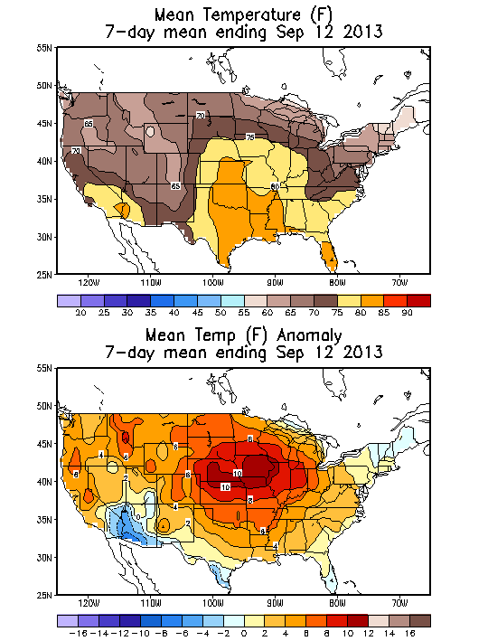 Mean Temperature (F) 7-Day Mean ending Sep 12, 2013