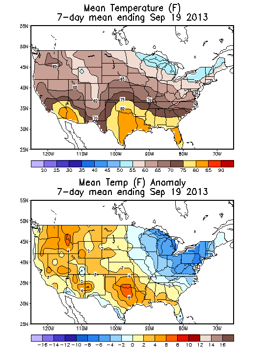 Mean Temperature (F) 7-Day Mean ending Sep 19, 2013