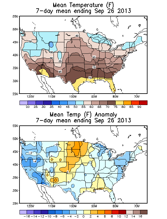 Mean Temperature (F) 7-Day Mean ending Sep 26, 2013