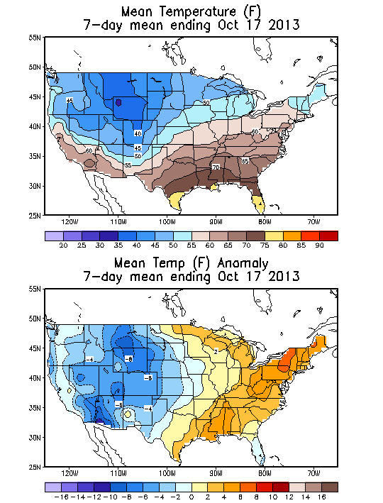 Mean Temperature (F) 7-Day Mean ending Oct 17, 2013