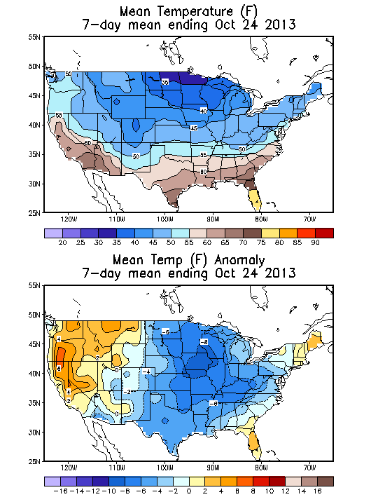 Mean Temperature (F) 7-Day Mean ending Oct 24, 2013