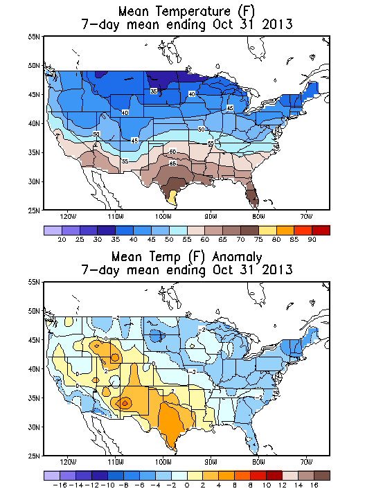 Mean Temperature (F) 7-Day Mean ending Oct 31, 2013