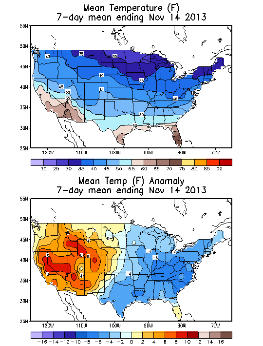 Mean Temperature (F) 7-Day Mean ending Nov 14, 2013