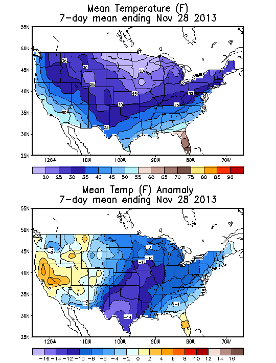 Mean Temperature (F) 7-Day Mean ending Nov 28, 2013