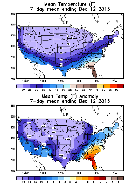 Mean Temperature (F) 7-Day Mean ending Dec 12, 2013