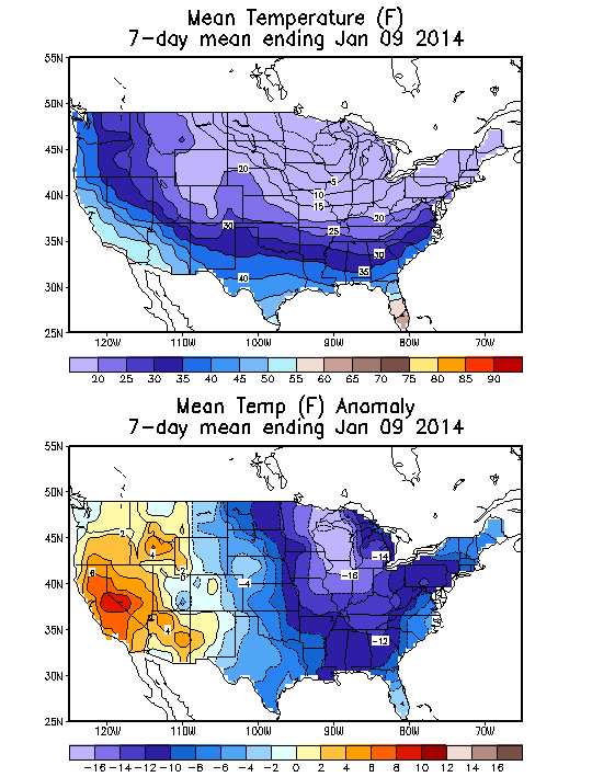 Mean Temperature (F) 7-Day Mean ending Jan 09, 2014